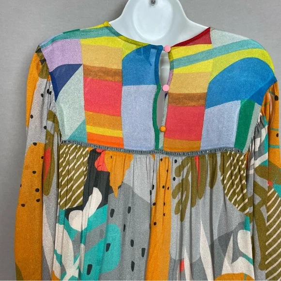 Anthropologie Bl-nk Miranda Peasant Blouse Colorful Abstract Print Size XS Women - Picture 6 of 15